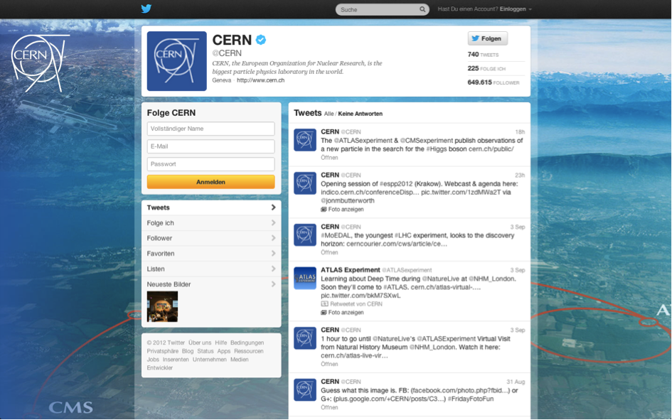 Figure 2. CERN’s Twitter page.